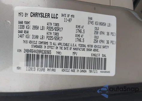 2008 Chrysler Town & Country Limited from USA, damaged, VIN 2A8HR64X28R636965